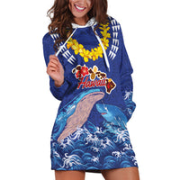 Hawaiian Sea Animals Hoodie Dress Whales Shark and Turtle Guardians with Tribal Pattern