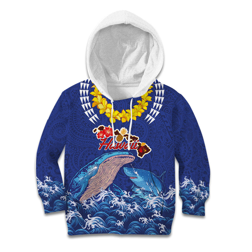 Hawaiian Sea Animals Kid Hoodie Whales Shark and Turtle Guardians with Tribal Pattern