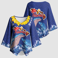 Hawaiian Sea Animals Kimono Sleeve Blouse Whales Shark and Turtle Guardians with Tribal Pattern
