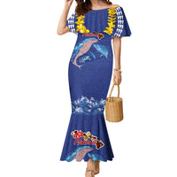 Hawaiian Sea Animals Mermaid Dress Whales Shark and Turtle Guardians with Tribal Pattern LT03 Women Blue - Polynesian Pride