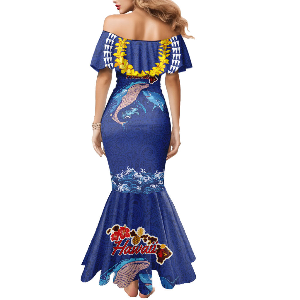 Hawaiian Sea Animals Mermaid Dress Whales Shark and Turtle Guardians with Tribal Pattern LT03 - Polynesian Pride