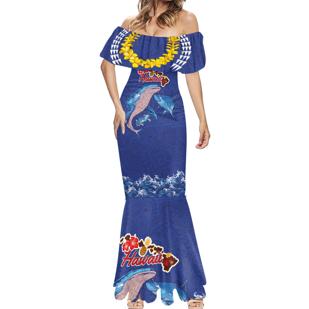 Hawaiian Sea Animals Mermaid Dress Whales Shark and Turtle Guardians with Tribal Pattern LT03 - Polynesian Pride