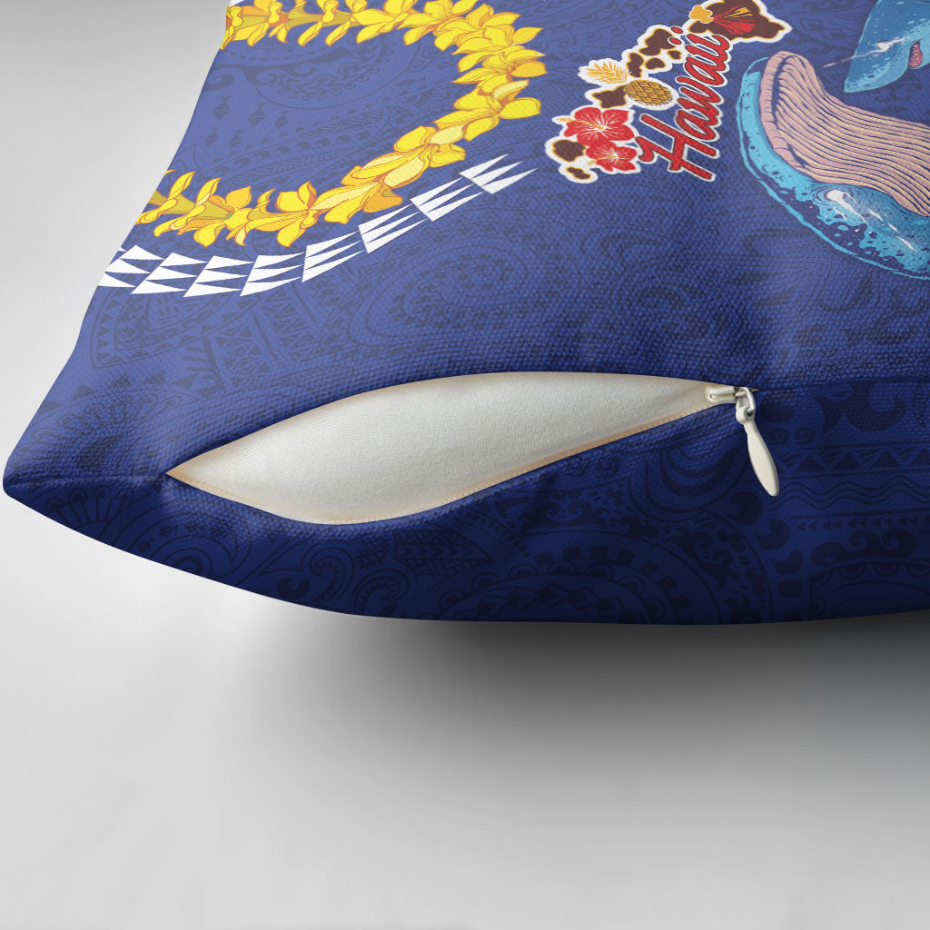 Hawaiian Sea Animals Pillow Cover Whales Shark and Turtle Guardians with Tribal Pattern