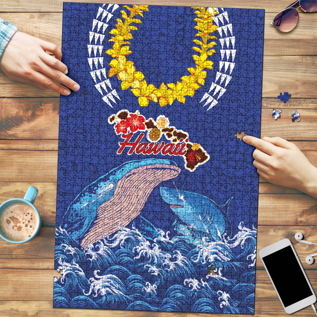 Hawaiian Sea Animals Puzzle Whales Shark and Turtle Guardians with Tribal Pattern