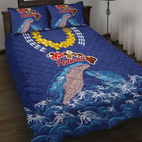 Hawaiian Sea Animals Quilt Bed Set Whales Shark and Turtle Guardians with Tribal Pattern LT03 Blue - Polynesian Pride