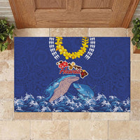 Hawaiian Sea Animals Rubber Doormat Whales Shark and Turtle Guardians with Tribal Pattern