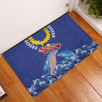 Hawaiian Sea Animals Rubber Doormat Whales Shark and Turtle Guardians with Tribal Pattern