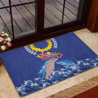 Hawaiian Sea Animals Rubber Doormat Whales Shark and Turtle Guardians with Tribal Pattern