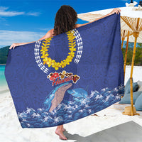 Hawaiian Sea Animals Sarong Whales Shark and Turtle Guardians with Tribal Pattern LT03 One Size 44 x 66 inches Blue - Polynesian Pride