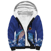 Hawaiian Sea Animals Sherpa Hoodie Whales Shark and Turtle Guardians with Tribal Pattern LT03 Unisex Blue - Polynesian Pride