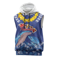 Hawaiian Sea Animals Sleeveless Hoodie Whales Shark and Turtle Guardians with Tribal Pattern
