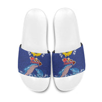 Hawaiian Sea Animals Slide Sandals Whales Shark and Turtle Guardians with Tribal Pattern