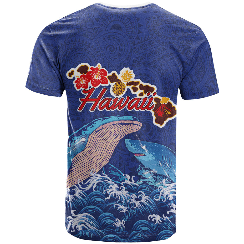 Hawaiian Sea Animals T Shirt Whales Shark and Turtle Guardians with Tribal Pattern