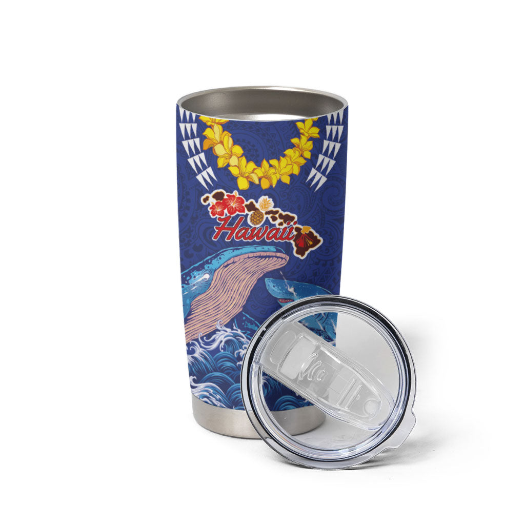 Hawaiian Sea Animals Tumbler Cup Whales Shark and Turtle Guardians with Tribal Pattern