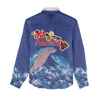 Hawaiian Sea Animals Women Casual Shirt Whales Shark and Turtle Guardians with Tribal Pattern