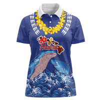 Hawaiian Sea Animals Women Polo Shirt Whales Shark and Turtle Guardians with Tribal Pattern