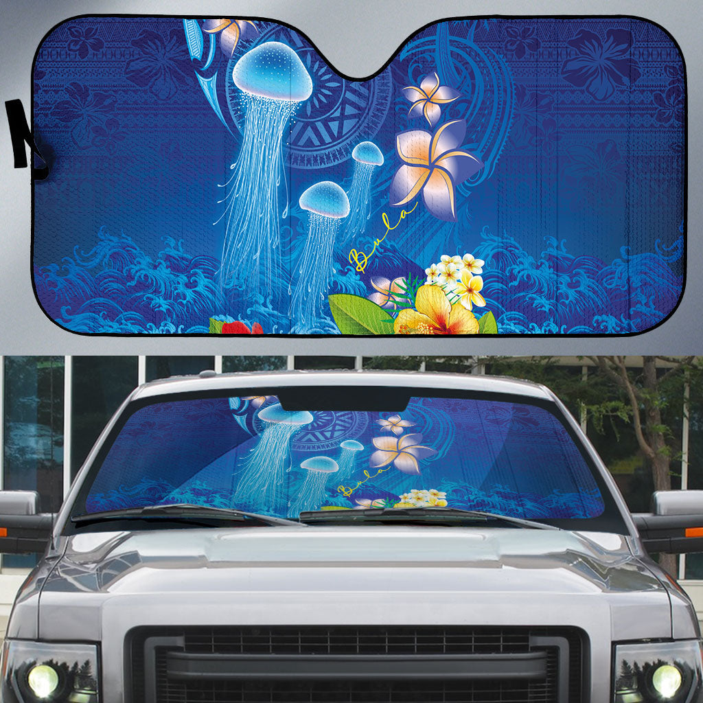 Fiji Jellyfish Auto Sun Shade Tapa Patterns and Hibiscus Sea Vibe