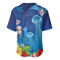 Fiji Jellyfish Baseball Jersey Tapa Patterns and Hibiscus Sea Vibe