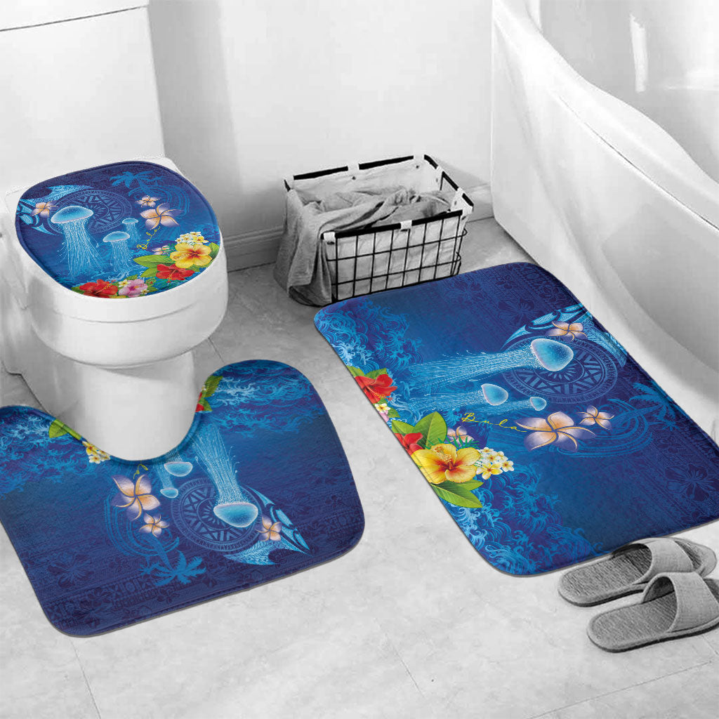 Fiji Jellyfish Bathroom Set Tapa Patterns and Hibiscus Sea Vibe