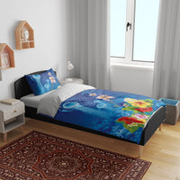 Fiji Jellyfish Bedding Set Tapa Patterns and Hibiscus Sea Vibe