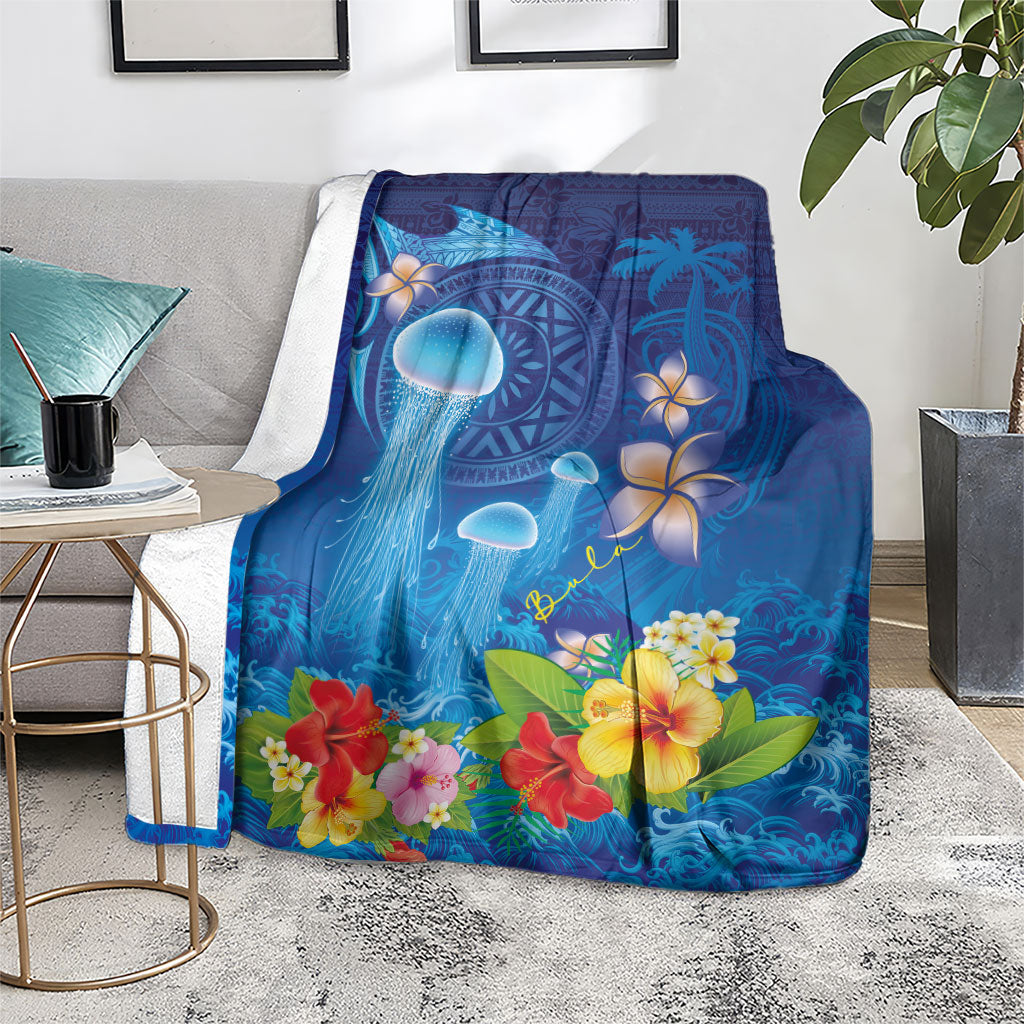 Fiji Jellyfish Blanket Tapa Patterns and Hibiscus Sea Vibe