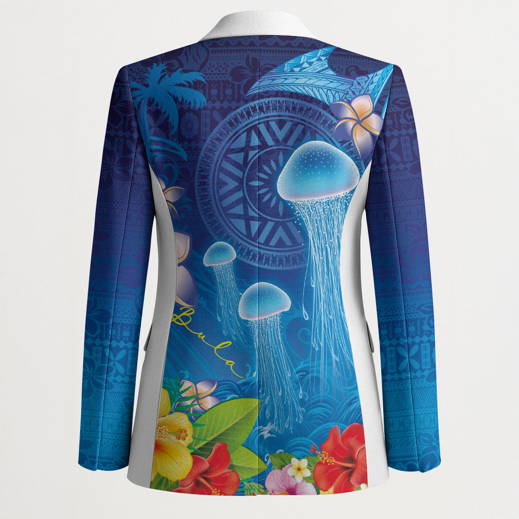 Fiji Jellyfish Blazer Tapa Patterns and Hibiscus Sea Vibe