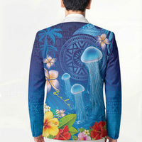 Fiji Jellyfish Blazer Tapa Patterns and Hibiscus Sea Vibe