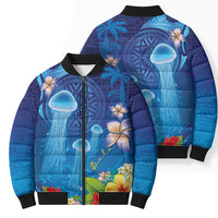 Fiji Jellyfish Bomber Puffer Jacket Tapa Patterns and Hibiscus Sea Vibe