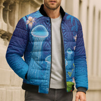 Fiji Jellyfish Bomber Puffer Jacket Tapa Patterns and Hibiscus Sea Vibe