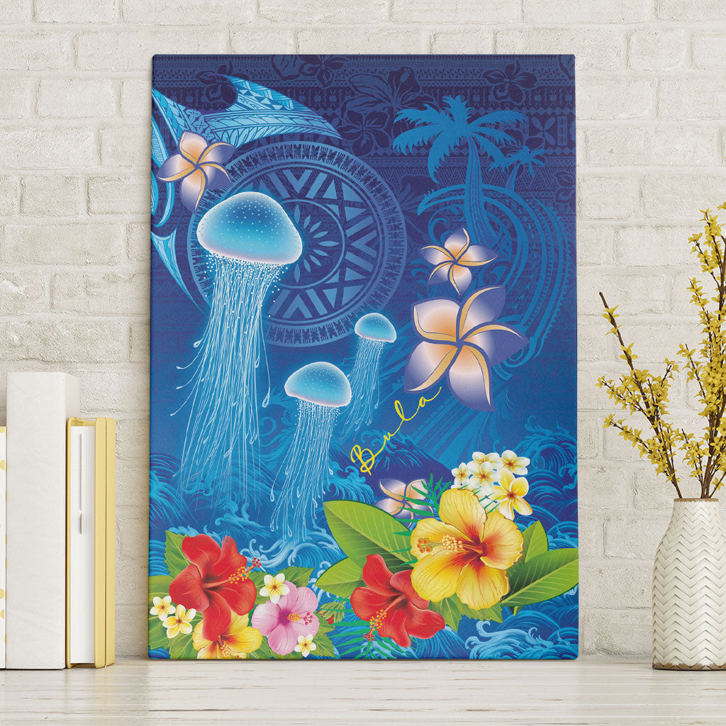 Fiji Jellyfish Canvas Wall Art Tapa Patterns and Hibiscus Sea Vibe