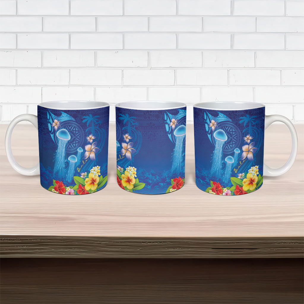 Fiji Jellyfish Ceramic Mug Tapa Patterns and Hibiscus Sea Vibe