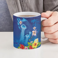 Fiji Jellyfish Ceramic Mug Tapa Patterns and Hibiscus Sea Vibe