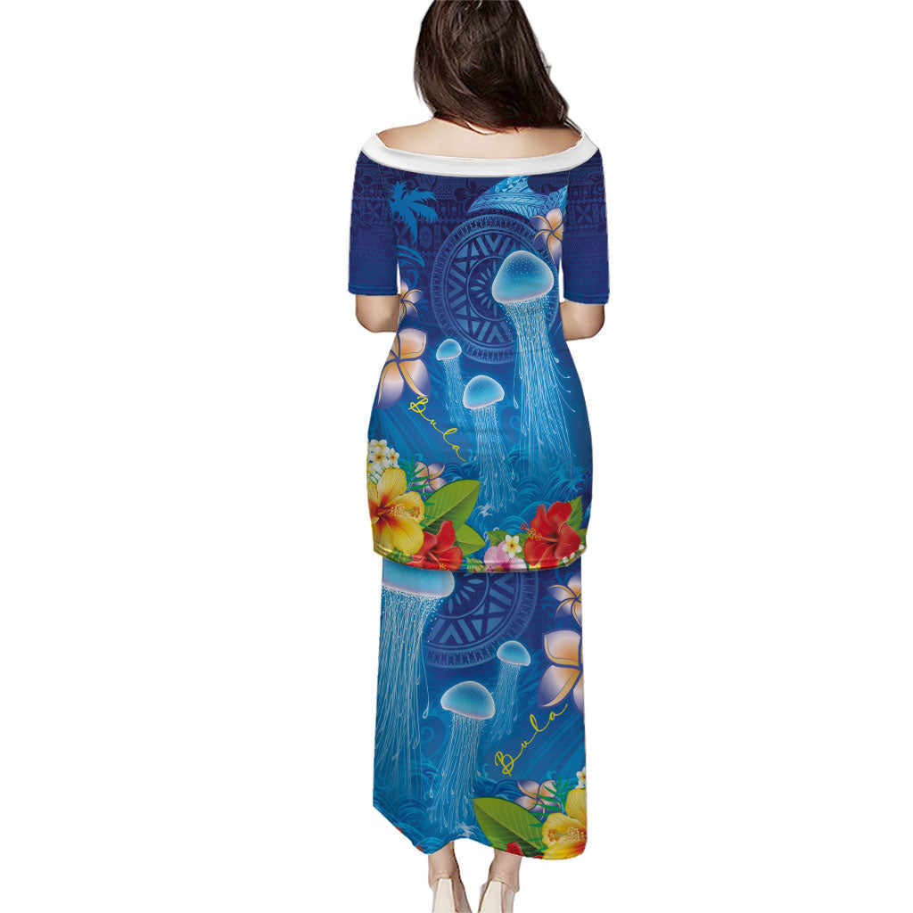 Fiji Jellyfish Family Matching Puletasi and Hawaiian Shirt Tapa Patterns and Hibiscus Sea Vibe