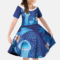 Fiji Jellyfish Family Matching Summer Maxi Dress and Hawaiian Shirt Tapa Patterns and Hibiscus Sea Vibe