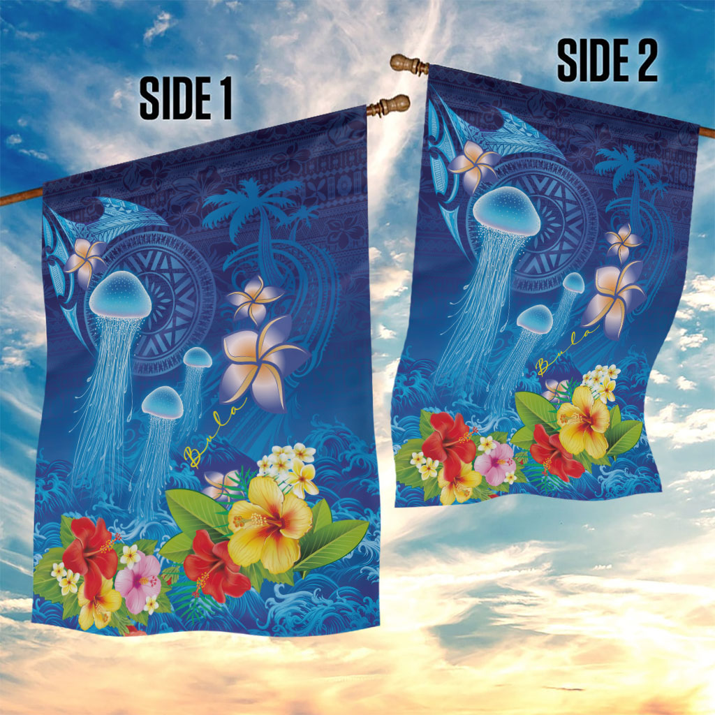Fiji Jellyfish Garden Flag Tapa Patterns and Hibiscus Sea Vibe