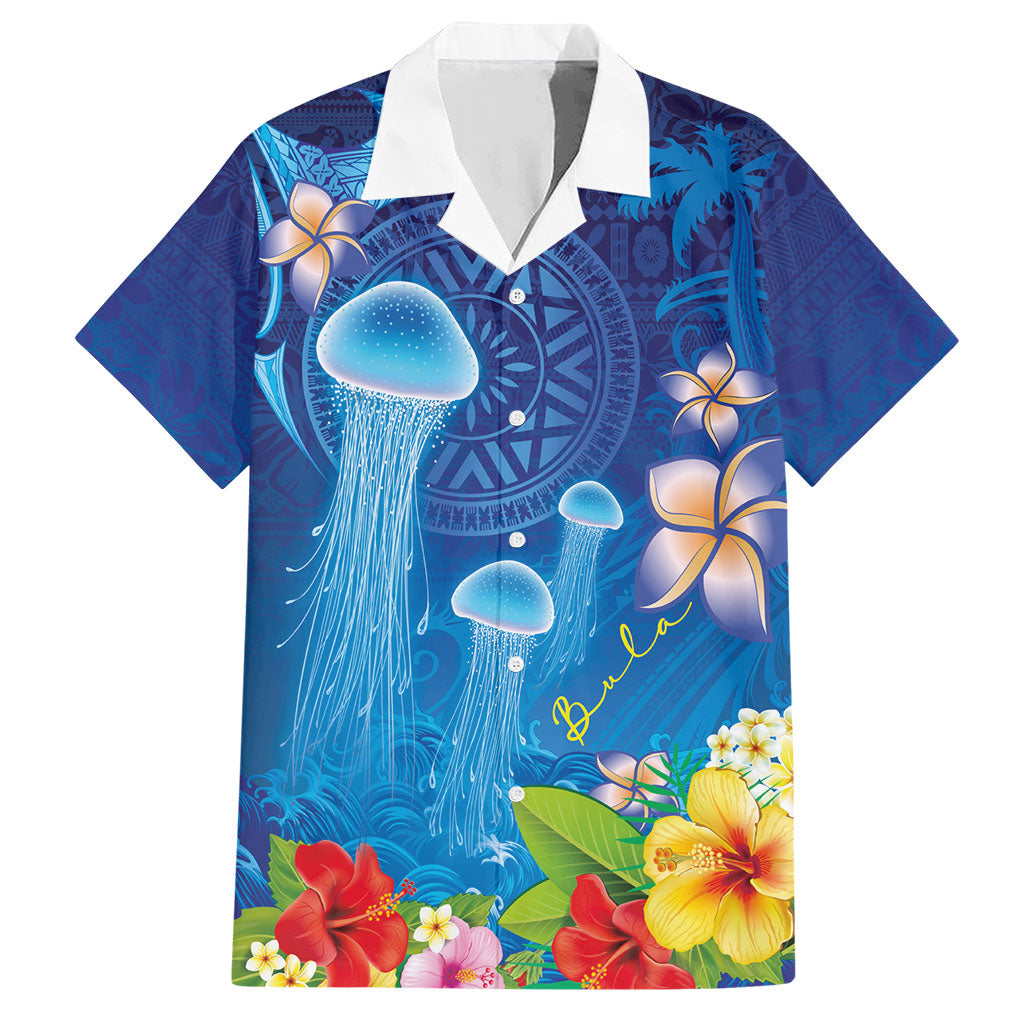 Fiji Jellyfish Hawaiian Shirt Tapa Patterns and Hibiscus Sea Vibe LT03 Blue - Polynesian Pride