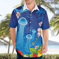 Fiji Jellyfish Hawaiian Shirt Tapa Patterns and Hibiscus Sea Vibe LT03 - Polynesian Pride