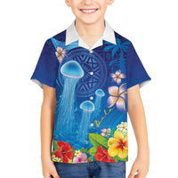Fiji Jellyfish Hawaiian Shirt Tapa Patterns and Hibiscus Sea Vibe LT03 - Polynesian Pride