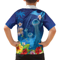 Fiji Jellyfish Hawaiian Shirt Tapa Patterns and Hibiscus Sea Vibe LT03 - Polynesian Pride