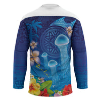 Fiji Jellyfish Hockey Jersey Tapa Patterns and Hibiscus Sea Vibe LT03 - Polynesian Pride
