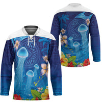 Fiji Jellyfish Hockey Jersey Tapa Patterns and Hibiscus Sea Vibe LT03 - Polynesian Pride