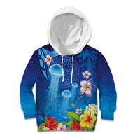 Fiji Jellyfish Kid Hoodie Tapa Patterns and Hibiscus Sea Vibe LT03 Hoodie Blue - Polynesian Pride