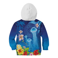 Fiji Jellyfish Kid Hoodie Tapa Patterns and Hibiscus Sea Vibe LT03 - Polynesian Pride
