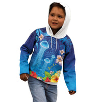 Fiji Jellyfish Kid Hoodie Tapa Patterns and Hibiscus Sea Vibe LT03 - Polynesian Pride