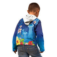 Fiji Jellyfish Kid Hoodie Tapa Patterns and Hibiscus Sea Vibe LT03 - Polynesian Pride