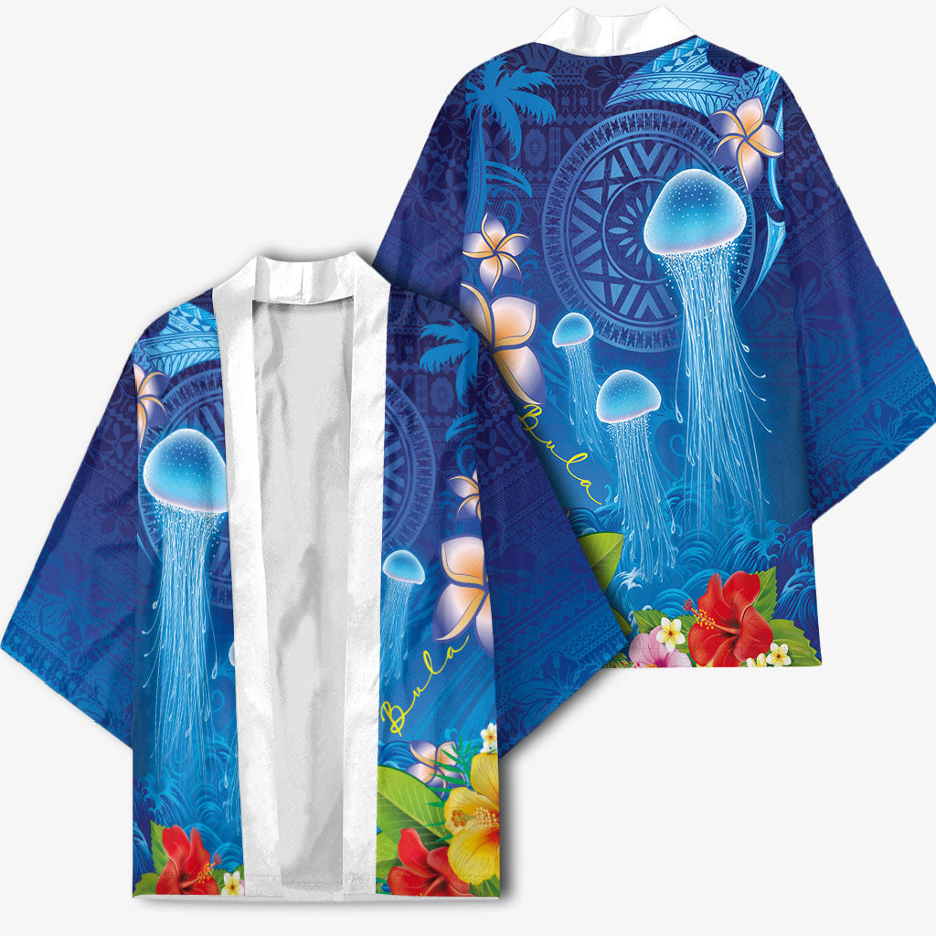 Fiji Jellyfish Kimono Tapa Patterns and Hibiscus Sea Vibe