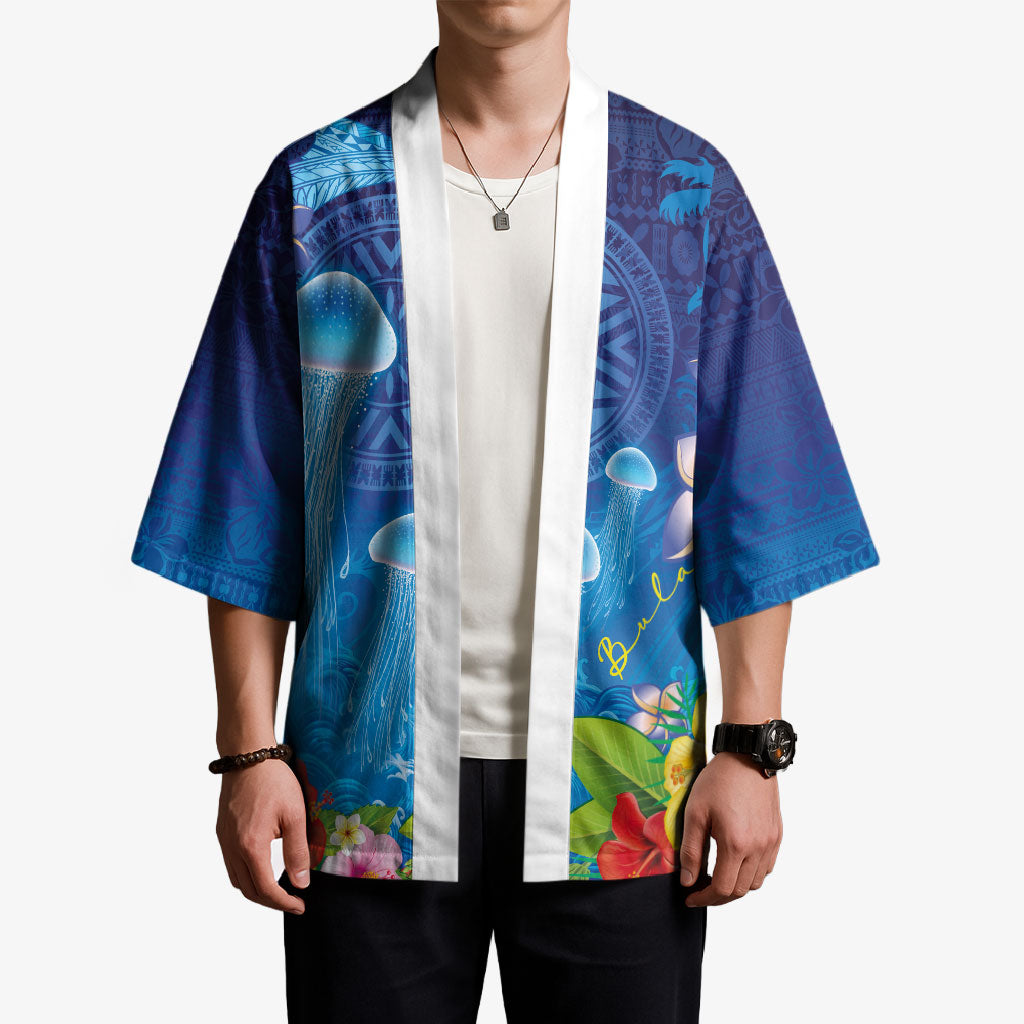 Fiji Jellyfish Kimono Tapa Patterns and Hibiscus Sea Vibe