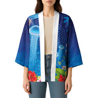 Fiji Jellyfish Kimono Tapa Patterns and Hibiscus Sea Vibe
