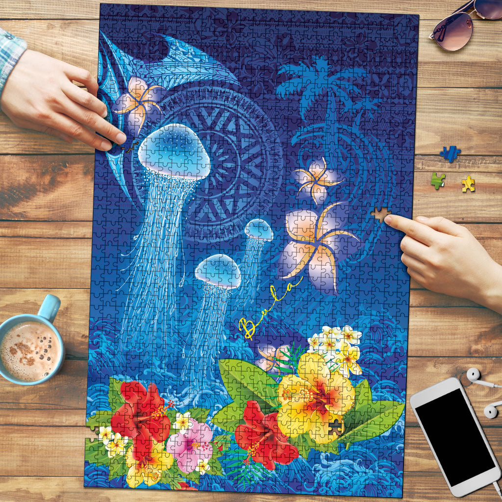 Fiji Jellyfish Puzzle Tapa Patterns and Hibiscus Sea Vibe
