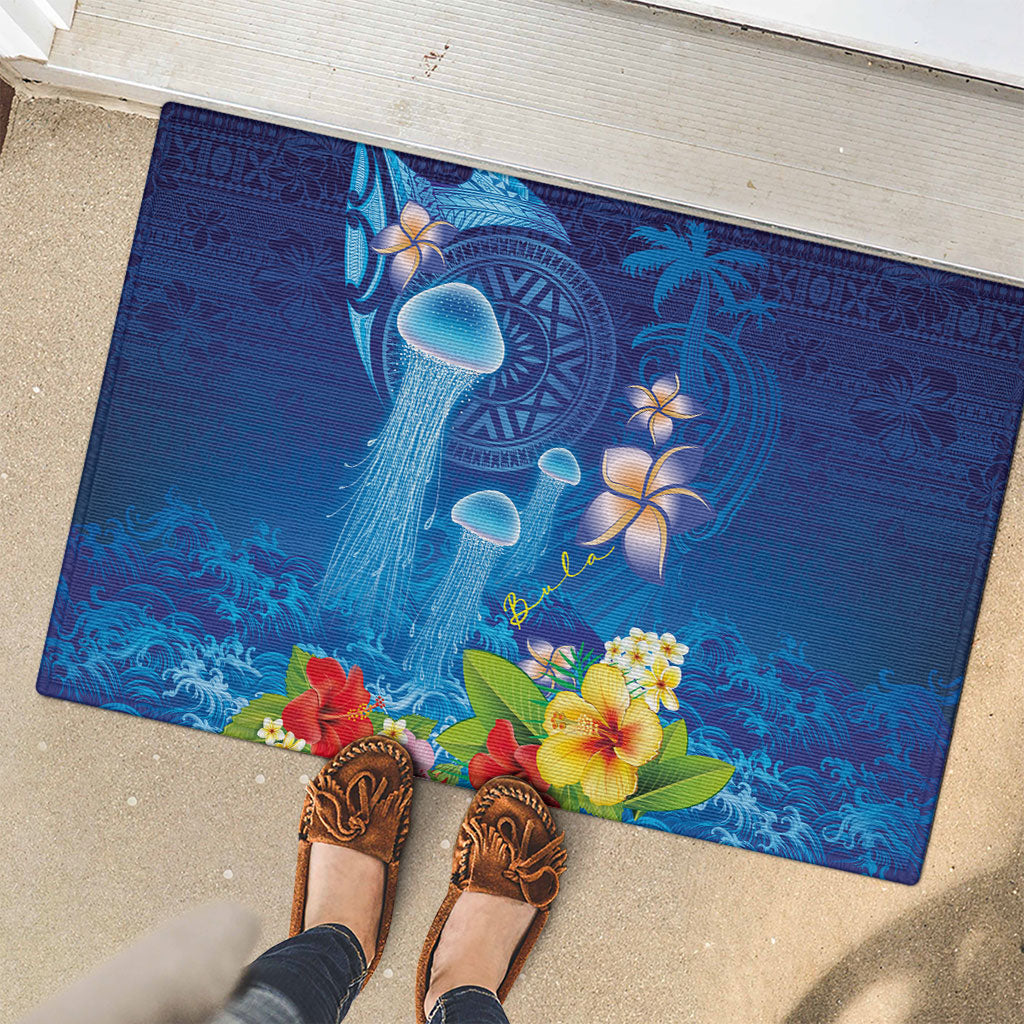 Fiji Jellyfish Rubber Doormat Tapa Patterns and Hibiscus Sea Vibe